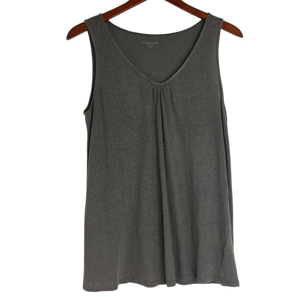 Eileen Fisher Womens 100% Linen V-Neck Knit Tank Top Gray Size Petite Medium - Picture 9 of 16